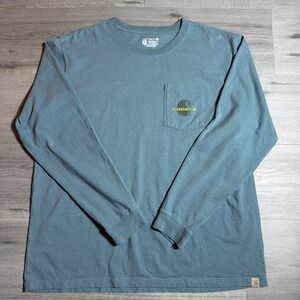 Carhartt Long Sleeve Pocket T Shirt Mens 2XL‎ Relaxed Fit Teal Logo Graphic